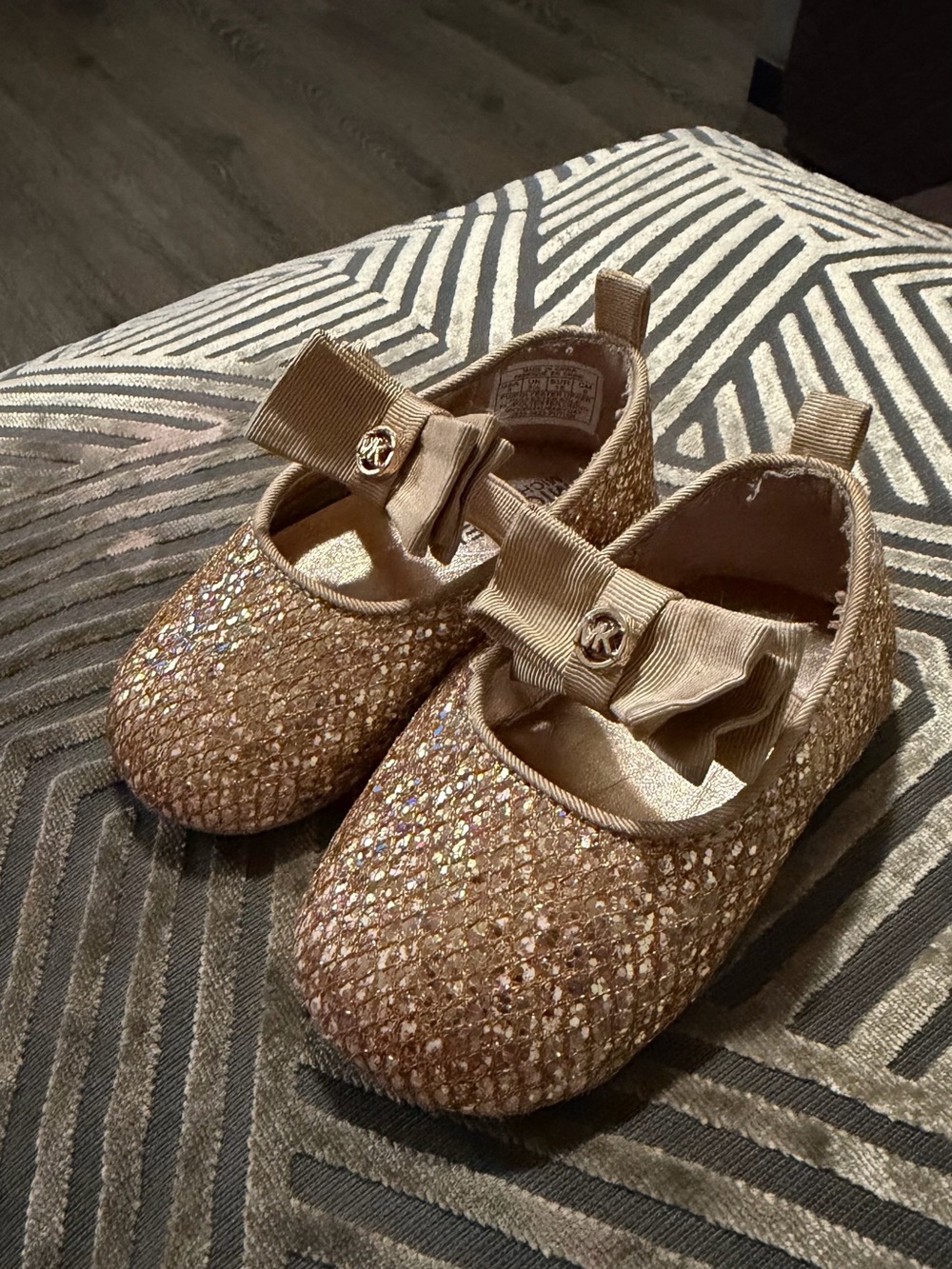 Michael Kors Glitter Gold Baby Mary Jane Shoes with Bow